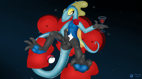 3_toes alcohol anthro beverage bodily_fluids feet genital_fluids genitals male masturbation penis pillow precum sitting soles solo toes wine the-cog nintendo pokemon generation_8_pokemon inteleon pokemon_(species) 16:9 4k absurd_res hi_res widescreen