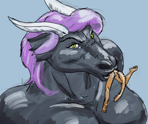 ambiguous_gender anthro black_body blue_background breasts brown_body brown_fur duo female female/ambiguous forced fur hair horn kick lips looking_at_viewer macro macro_pred micro micro_prey nude nude_female nude_pred nude_prey oral_vore purple_hair simple_background smile struggling tail unwilling_prey vore white_horn willing_pred yellow_eyes jeri_kleinlowe mythology ambiguous_species dragon mammal mythological_creature mythological_scalie scalie 2012 colored guide_lines