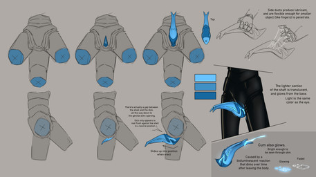animal_genitalia blue_penis bodily_fluids cum ejaculation erection exoskeleton genital_fluids genital_slit genitals glowing glowing_cum glowing_genitalia glowing_penis half-erect leaking_precum male not_furry penis precum segmented_body tail text unusual_bodily_fluids unusual_cum unusual_genital_fluids lumen_fox figment_creature absurd_res english_text hi_res sketch