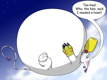 air_inflation belly belly_expansion big_belly body_inflation claws expansion female floating helium_inflation huge_belly hyper hyper_belly hyper_inflation inflation solo spherical_inflation text white_body boosterdrgn bandai_namco booster_dragon digimon digimon_(species) gatomon 2008 4:3 english_text