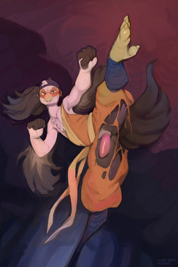 4_fingers action_pose anthro avian_feet backwards_baseball_cap backwards_hat baseball_cap beak clothing embarrased_horny embarrassed embarrassed_expression embarrassed_horny embarrassing_exposure embarrassing_nudity exposed feathers fighter_outfit fighting_pose fingers genitals hat head_feathers headgear headwear internal_balls male penis pink_penis pose tail tail_feathers tapering_penis torn_clothing wardrobe_malfunction yellow_beak halo-pano orloft accipitriform avian bird secretary_bird 2025 2:3 absurd_res hi_res