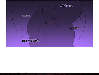 ambiguous_gender dancing exclamation_point feral gesture gradient_background humor purple_background simple_background solo toony white_background phwog common_hippopotamus hippopotamid mammal 4:3 comic hi_res