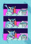 ambiguous_gender anthro duo frozen_penis genitals humor male male/ambiguous penis text maximilianofox nintendo pokemon eeveelution generation_1_pokemon generation_4_pokemon glaceon pokemon_(species) vaporeon absurd_res hi_res spanish_text translated