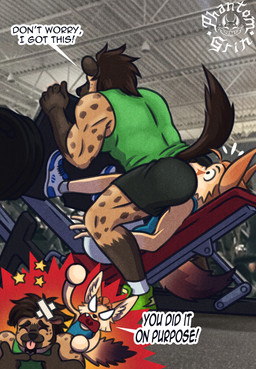 anthro ass_to_face athletic athletic_male athletic_wear bodily_fluids butt duo exercise exercise_equipment facesitting gym hair husband long_hair male male/male married_couple muscular muscular_male photo_background retaliation sitting_on_another size_difference slim_male sweat phantomgrin leg_press_redraw_(meme) agustin_salvatierra_(phantomgrin) damian_hernandez_(phantomgrin) canid canine fennec_fox fox hyena mammal true_fox hi_res meme photography_(artwork)