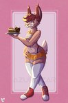 anthro beverage bottomwear brown_body brown_eyes brown_fur brown_hair bulge burger clothed clothing crop_top dolphin_shorts facing_forward femboy food footwear fries fur hair hands_on_hips hooters_uniform legwear male one_eye_closed plate rabbit_ears scut_tail shirt shoes short_tail shorts smile sneakers soda solo standing tail thigh_highs topwear waiter waiter_tray wink azura.zar femboy_hooters hooters glass_(oc) lagomorph leporid mammal rabbit hi_res