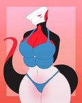 4_breasts 4_eyes anthro big_butt bikini bikini_bottom bikini_top breasts butt clothing female hands_behind_back long_muzzle long_tail multi_breast multi_eye seductive smile solo swimwear tail thick_thighs two-piece_swimsuit wide_hips missingphd alien ambiguous_species hi_res