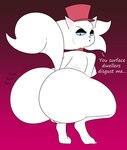 anthro big_butt big_tail black_eyes black_eyeshadow blue_sclera breasts butt cheek_tuft clothing dialogue eyeshadow facial_tuft female fur genitals gradient_background hat headgear headwear huge_butt looking_back makeup maroon_background nipples onomatopoeia pink_inner_ear pink_nose pussy red_top_hat shaking_butt simple_background solo sound_effects tail text thick_thighs top_hat tuft twerking unimpressed white_body white_ears white_fur white_tail white_text mechaclank purrue_(mechaclank) domestic_cat felid feline felis mammal 2020 digital_drawing_(artwork) digital_media_(artwork) english_text hi_res