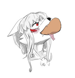 anri_inari anthro bodily_fluids deep_throat drooling duo ears_back faceless_character faceless_male fellatio female grey_hair hair looking_at_another looking_pleasured male male/female male_human markings multicolored_body neck_bulge oral oral_penetration penetration penile pivoted_ears red_markings saliva sex simple_background white_background son_mango canid canine deity fox human mammal sketch