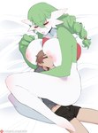 areola big_breasts breast_squish breasts breasts_on_face clothing duo female green_hair hair huge_breasts interspecies larger_female lying male male/female nipples not_furry on_side pink_areola pink_nipples pokephilia simple_background size_difference sleeping smaller_male squish white_body luxurias nintendo pokemon daisy_(luxurias) gardevoir generation_3_pokemon human humanoid mammal pokemon_(species) absurd_res hi_res