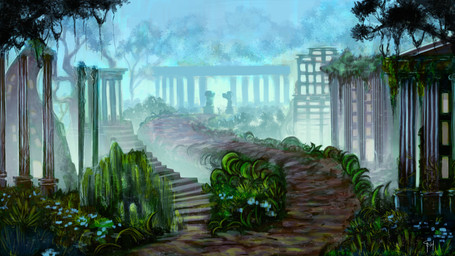 ancient building detailed_background flower grass path pillar plant shrub tree vines vines_on_building zero_pictured spacesmilodon 2014 absurd_res hi_res