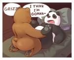 bed black_pawpads blush bodily_fluids butt dialogue duo feet furniture inside lying male male/male on_back open_mouth pawpads sex soles speech_bubble sweat text conditional_dnp mabit cartoon_network we_bare_bears grizzly_(we_bare_bears) panda_(we_bare_bears) bear brown_bear giant_panda grizzly_bear mammal ursine 2019 digital_media_(artwork) english_text hi_res signature unavailable_at_source adopted_(lore) adoptive_brother_(lore) adoptive_brothers_(lore) adoptive_sibling_(lore) pseudo_incest_(lore)