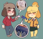 animal_crossing anthro blush bottomwear brother_(lore) brother_and_sister_(lore) canid canine canis card christmas_card clothed clothing digby_(animal_crossing) domestic_dog english_text female greeting_card hi_res holiday_card humor implied_incest incest_(lore) isabelle_(animal_crossing) male mammal necktie nintendo porldraws shih_tzu shirt sibling_(lore) simple_background sister_(lore) skirt text topwear toy_dog twincest_(lore) twins_(lore)