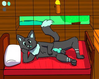animal_genitalia animal_penis anthro bed bedding blue_body blue_eyes blue_fur blue_penis bodily_fluids canine_genitalia canine_penis dripping erection fur furniture genital_fluids genitals grey_body grey_fur inviting inviting_to_sex male naughty_face nude penis precum precum_drip precum_on_penis presenting presenting_penis simple_background simple_coloring simple_eyes solo tongue tongue_out unknown1070 microsoft minecraft mojang xbox_game_studios articfelix_(unknown1070) animal_humanoid canid canid_humanoid canine canine_humanoid fox fox_humanoid humanoid mammal mammal_humanoid 5:4 shaded simple_shading