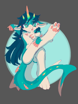 4_fingers 4_toes ambiguous_gender anthro blue_body blue_hair braided_hair claws feet fin fingers gesture hair hand_gesture horn long_hair looking_at_viewer pawpads pink_claws pink_pawpads pointing pointing_at_viewer pupils raised_leg simple_background smile solo tail tail_fin teal_body teal_eyes toes white_pupils cloudyiki mythology aquatic dragon mythological_creature mythological_scalie scalie 3:4 digital_media_(artwork) full-length_portrait hi_res portrait