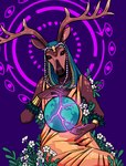 ambiguous_gender anthro antlers armband clothed clothing earth floating_eyes flower fully_clothed hood horn humanoid_hands magic_user planet plant solo nicollerenae welcome_to_night_vale huntokar deer deity mammal hi_res