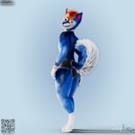 anthro blue_body blue_fur fur hair happy looking_at_viewer male nude orange_body orange_fur paws pose posed qr_code simple_background smile solo tail white_background white_body white_fur daytia c4d canid canine canis mammal rexouium 1:1 3d_(artwork) cinema_4d_(artwork) digital_media_(artwork) hi_res