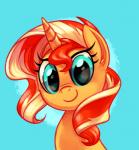 2018 absurd_res blonde_hair blue_background bust_portrait equestria_girls equid equine eyelashes female feral hair hasbro hi_res horn looking_at_viewer mammal multicolored_hair my_little_pony mythological_creature mythological_equine mythology portrait red_hair simple_background smile solo sunset_shimmer_(eg) teal_eyes two_tone_hair unicorn whitediamonds