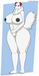 anthro big_breasts black_nipples breasts feet female fur genitals huge_breasts looking_at_viewer nipples nude pussy solo white_body white_fur wide_hips noke13 asian_mythology east_asian_mythology japanese_mythology level-5 mythology yo-kai_watch fan_character galtrot_(character) canid canine canis domestic_dog mammal yokai hi_res