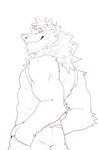 anthro bottomwear claws clothed clothing hand_in_pocket looking_at_viewer male pants pockets shirt smile solo tank_top topwear heylaw21 lifewonders live_a_hero barrel_(live_a_hero) canid canine canis mammal wolf 2024 digital_media_(artwork) hi_res sketch