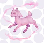 ambiguous_gender blush eyes_closed feral fur hooves horn long_ears pink_body pink_smoke short_tail simple_background smile smoke solo tail araslisio bovid caprine goat mammal 2023 hi_res