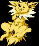 anatomically_correct animal_genitalia animal_pussy anus canine_genitalia canine_pussy female feral genitals looking_at_viewer presenting pussy simple_background smile solo spread_legs spreading sprite_art tongue tongue_out transparent_background queenkami nintendo pokemon eeveelution generation_1_pokemon jolteon pokemon_(species) alpha_channel digital_media_(artwork) pixel_(artwork) restricted_palette