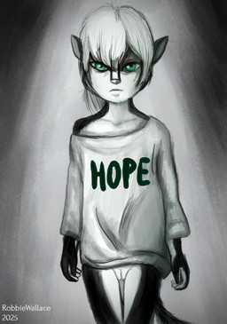 anthro clothing female genitals green_eyes looking_at_viewer multicolored_body semi-anthro shirt solo standing t-shirt topwear vulva young young_female robbiewallace lori_(jmh) mammal mephitid skunk hi_res