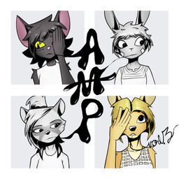 anthro black_body black_fur black_hair blonde_hair clothed clothed_anthro clothed_female clothing eyeliner facial_markings female female_anthro fur grey_body grey_fur grey_hair group hair hand_on_eye hand_on_face head_markings makeup markings mask_(marking) ponytail short_hair yellow_body yellow_eyes yellow_fur gatonejo tricot do_(gatonejo) gadea_(gatonejo) mono_(gatonejo) tabby_(gatonejo) deer domestic_cat felid feline felis lagomorph leporid mammal procyonid rabbit raccoon 1:1 2025 absurd_res album_cover cover hi_res