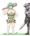 armor arms_tied balls bdsm belly_riding big_breasts blush bodily_fluids bondage bound bracers breasts clothed clothed/nude clothed_male clothing club_(weapon) cum fannypacking female front_view fully_bound gag gagged gauntlets genital_fluids genitals gloves grass greaves green_hair group hair handwear harness headgear helmet holding_melee_weapon holding_object holding_sword holding_weapon humanoid_pointy_ears humor larger_female legs_tied light_body light_skin long_hair male male/female male_penetrating meat_armor melee_weapon not_furry nude penetration penis plant pointy_ears role_reversal short size_difference smaller_male standing sword tan_body tan_skin trio vaginal vaginal_penetration weapon greenteaneko goblin_slayer goblin_slayer_(character) elf goblin humanoid censored hi_res mosaic_censorship