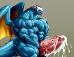 abs anthro armor biceps big_muscles big_penis blue_body blue_skin blush bodily_fluids cum cum_on_penis cum_on_self erection excessive_cum excessive_genital_fluids genital_fluids genitals glans grey_background headgear headgear_only helmet horn huge_muscles huge_penis hyper hyper_genitalia hyper_penis male membrane_(anatomy) membranous_wings mostly_nude muscular muscular_anthro muscular_male open_mouth orgasm pecs penis quads saliva side_view simple_background solo spikes stocky sweat tail thick_tail tongue triceps vein veiny_muscles veiny_penis wide_hips wings kuroma dragon_quest mythology square_enix dragon mandrake_major mythological_creature mythological_scalie reptile scalie portrait three-quarter_portrait