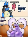 age_difference al_gx anthro big_breasts black_border blue_body blush border breasts casual_nudity clothed clothing comic daughter_(lore) dialogue dragon embrace english_text fan_character female female/female furniture generation_1_pokemon generation_4_pokemon generation_6_pokemon goo_creature goodra hi_res hug huge_breasts larger_female logan_(al_gx) lucario male medium_breasts mother_(lore) mother_and_child_(lore) mother_and_daughter_(lore) mythological_creature mythological_scalie mythology nintendo older_female opal_(al_gx) parasite parent_(lore) parent_and_child_(lore) parent_and_daughter_(lore) pearl_(al_gx) pikachu pokemon pokemon_(species) pokemorph purple_body roommate scalie scarf size_difference sliggoo smaller_female sofa story text