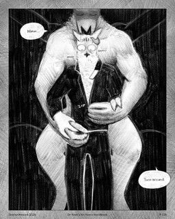 3_fingers 4_fingers anthro beak black_bottomwear black_clothing black_pants black_shirt black_topwear border bottomwear breath clothing dialogue duo fingers licking looking_down male panting pants priest priest_robes shirt size_difference speech_bubble text tongue topwear undressing undressing_another wings sharkinthepark all_mighty_lord_(sharkinthepark) avian bat bird mammal owl 2026 4:5 absurd_res comic english_text greyscale hi_res monochrome