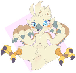 3_toes ambiguous_gender anthro anus beak biped blue_eyes blush blush_lines brown_body brown_feathers cheek_tuft crotch_tuft eyebrows facial_markings facial_tuft feather_hair feather_hands feathers featureless_chest featureless_crotch feet fingerless_(marking) glistening glistening_eyes grey_beak grey_body grey_eyebrows grey_feathers head_markings markings multicolored_body multicolored_feathers navel non-mammal_navel nude nude_ambiguous nude_anthro open_beak open_mouth orange_cheeks pink_background pseudo_hair scuted_legs scutes simple_background solo spread_legs spreading talons toes tongue tuft white_background white_body white_feathers young young_ambiguous young_anthro suzuki_(2023) nintendo the_legend_of_zelda tulin_(tloz) avian rito 2025 digital_media_(artwork) hi_res male_(lore)