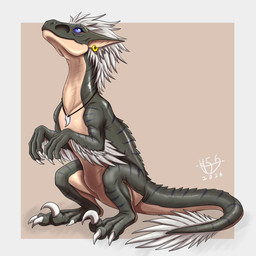 anthro blue_eyes bodily_fluids claws countershading dorsal_frill feral frill_(anatomy) grey_background long_tail looking_at_viewer male open_mouth orange_sclera saliva side_view simple_background solo tail tongue h56_(hikkoro) mythology hikkoro_wyvern dinosaur dragon dromaeosaurid mythological_creature mythological_scalie prehistoric_species reptile saurischian scalie theropod velociraptor 1:1 hi_res