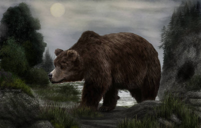 black_nose brown_body brown_fur cave feral fur grass plant short_fur solo mihin89 bear cave_bear mammal prehistoric_species ursine 2015