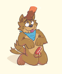 animal_genitalia animal_penis anthro balls bodily_fluids brown_body brown_fur canine_genitalia canine_penis cum cum_dripping_from_penis cum_on_penis disembodied_hand fur genital_fluids genitals headpat kerchief kneeling knot knotted_penis male nude penis petting simple_background solo tail tail_motion tailwag tongue tongue_out glowdisrupt canid canine canis domestic_dog fox mammal