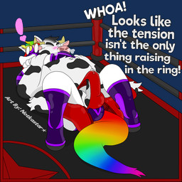 balls blush bodily_fluids boots briefs bulge chokehold clothing duo erection exclamation_point footwear genital_fluids genitals grabbing hair headlock heart_symbol horn humanoid_genitalia humanoid_penis latex male mask multicolored_hair muscular muscular_male penis pinned precum rainbow shoes snort speedo swimwear tenting text underwear wardrobe_malfunction wrestling conditional_dnp notkastar mythology dave_(notkastar) bovid bovine cattle equid equine mammal mythological_creature mythological_equine unicorn 1:1 2019 alpha_channel digital_media_(artwork) english_text signature