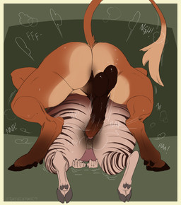 anthro balls big_balls big_butt big_penis brown_body brown_fur butt duo female female_penetrated from_behind_position fur genitals hooves huge_butt huge_penis male male/female male_penetrating male_penetrating_female penetration penile penile_penetration penis penis_in_vagina prone_bone_position rear_view sex speed_bump_position striped_body striped_fur stripes tail tail_tuft thick_thighs tuft vaginal vaginal_penetration twistedteeth nia_(kiroa) bovid bovine cattle giraffid mammal okapi hi_res gynomorph_(lore)