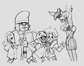 anthro backwards_baseball_cap backwards_hat baseball_cap beanie bottomwear clothing female feral group hat headgear headwear male necktie school_uniform skirt uniform young young_anthro young_feral young_human young_male yotomoe cartoon_network my_gym_partner's_a_monkey adam_lyon ingrid_giraffe jake_spidermonkey lupe_toucan slips_python windsor_gorilla ape atelid avian bird giraffe giraffid gorilla haplorhine human mammal monkey new_world_monkey primate python reptile scalie snake spider_monkey toucan 2020 absurd_res black_and_grey hi_res monochrome
