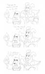 beard dialogue duo facial_hair fangs fire horn long_ears simple_background teeth text white_background turbomun undertale undertale_(series) asgore_dreemurr coco toriel boss_monster_(undertale) bovid caprine mammal english_text hi_res monochrome