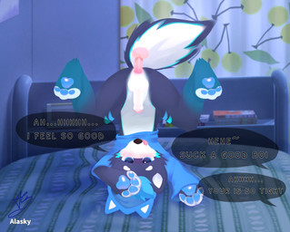 anal anal_penetration anthro anus ass_up bed biped black_eyes blep blue_body blue_clothing blue_eyes blue_fur blue_hair blue_hoodie blue_topwear blush blush_lines bottomless bottomless_anthro bottomless_male bottomwear bulge clothed clothing disembodied_penis duo erection fur furniture genitals hair hoodie humanoid_genitalia humanoid_penis kemono male male/male on_bed penetration penile penile_penetration penis penis_in_ass pink_anus shorts shota slim_anthro slim_male speech_bubble tail tail_motion tailwag text tongue tongue_out topwear white_body white_fur young young_anthro young_male fur_alasky canid canine canis domestic_dog husky mammal nordic_sled_dog spitz 2021 english_text hi_res translation_check translation_request