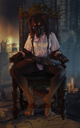 anthro black_body black_fur blouse bodily_fluids bottomwear bound bow_ribbon camel_toe chair clothing female floppy_ears fluffy fluffy_ears fluffy_tail fur furniture miniskirt on_chair ornate_furniture panties pregnant sitting sitting_on_chair skirt solo spontaneous_pregnancy suspenders tail tawny_fur tears topwear uncomfortable underwear kalibri_chan bloodborne fromsoftware higurashi_when_they_cry sony_corporation sony_interactive_entertainment angel_shadow canid canine canis dachshund domestic_dog hunting_dog long-haired_dachshund mammal absurd_res hi_res huge_filesize