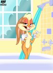 breasts female looking_at_viewer naughty_face nipples nude shower smile solo water gkg looney_tunes the_looney_tunes_show warner_brothers lola_bunny lagomorph leporid mammal rabbit hi_res