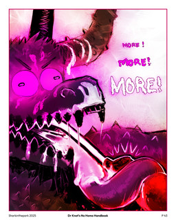 animal_genitalia animal_penis black_horn black_teeth bodily_fluids border canine_genitalia canine_penis corruption cum cum_in_mouth cum_inside cum_string eyebrows fangs genital_fluids genitals horn long_tongue male open_mouth penis pink_eyes prehensile_tongue spikes spikes_(anatomy) teeth text tongue white_border sharkinthepark bovid bovine cattle demon mammal 2025 4:5 absurd_res english_text hi_res