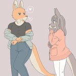 anthro clothed clothing courting duo female heart_symbol kemono male presenting tail ekaki510 grey_kangaroo kangaroo macropod mammal marsupial red_kangaroo 1:1