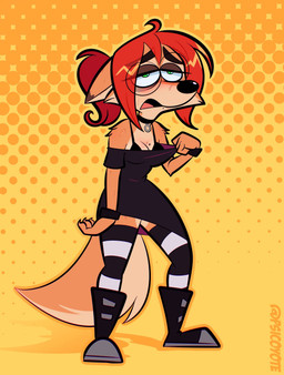 anthro arm_tuft bodily_fluids boots bra breasts clothing collar dipstick_tail eyebrows eyelashes eyewear female footwear glasses green_eyes hair heat_(temperature) legwear markings orange_body ponytail red_hair round_glasses shoes shoulder_tuft solo sweat tail tail_markings tan_body thigh_highs tuft underwear psicoyote veronica_(psicoyote) canid canine fox mammal 2025 2026 hi_res