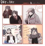 2022 anthro bear bodily_fluids clothing comic dialogue duo english_text eyewear felid hat headgear headwear hi_res kemono male mammal necktie shirt slightly_chubby suit sunglasses sweat text topwear underwear yimingsama