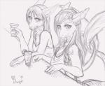 alcohol anthro bar beverage clothing cocktail duo female fur hair holding_glass holding_object long_ears looking_at_viewer iluq desu lilana_rose meeka_rose dra'essa mammal sketch sibling_(lore) sister_(lore) sisters_(lore)