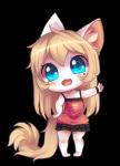 3_toes 4_fingers alpha_channel angelpaw anthro barefoot big_eyes big_head biped blonde_hair blue_eyes blush chibi clothed clothing domestic_cat feet felid feline felis female fingers fluffy fluffy_tail front_view fully_clothed fur hair hand_on_hip inner_ear_fluff looking_at_viewer mammal open_mouth outstretched_arm simple_background solo tail toes toony transparent_background tuft white_body white_fur