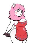 absurd_res alpaca animal_crossing anthro apron apron_only armpit_hair big_breasts blush blush_stickers body_hair breasts camelid clothed clothing female fur hair hi_res lipstick lovetopullmicke makeup mammal mostly_nude nintendo partially_clothed pink_body pink_fur pink_hair reese_(animal_crossing) solo wide_hips