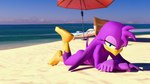 anthro beach beach_chair female lying nude on_front sand sea solo umbrella water dargotdruid blender_cycles sega sonic_riders sonic_the_hedgehog_(series) wave_the_swallow avian bird hirundinid oscine passerine swallow_(bird) 16:9 3d_(artwork) blender_(artwork) digital_media_(artwork) hi_res widescreen